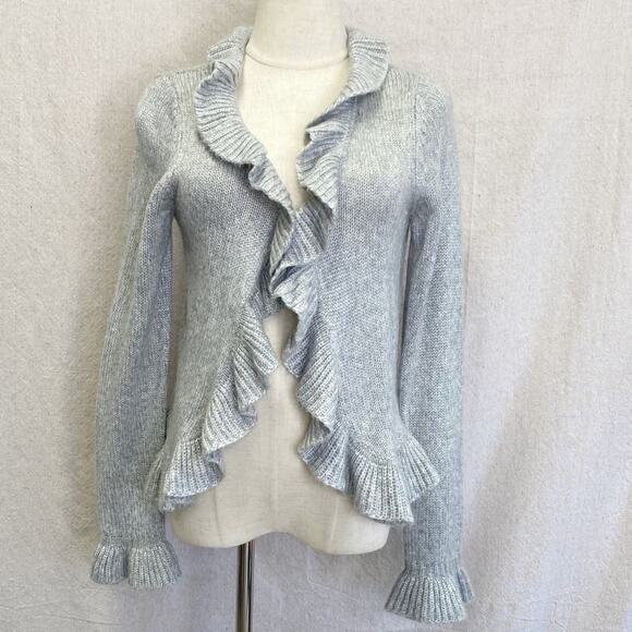 Y2K DressBarn gray metallic ruffle lightweight cardigan size small - Picture 1 of 14